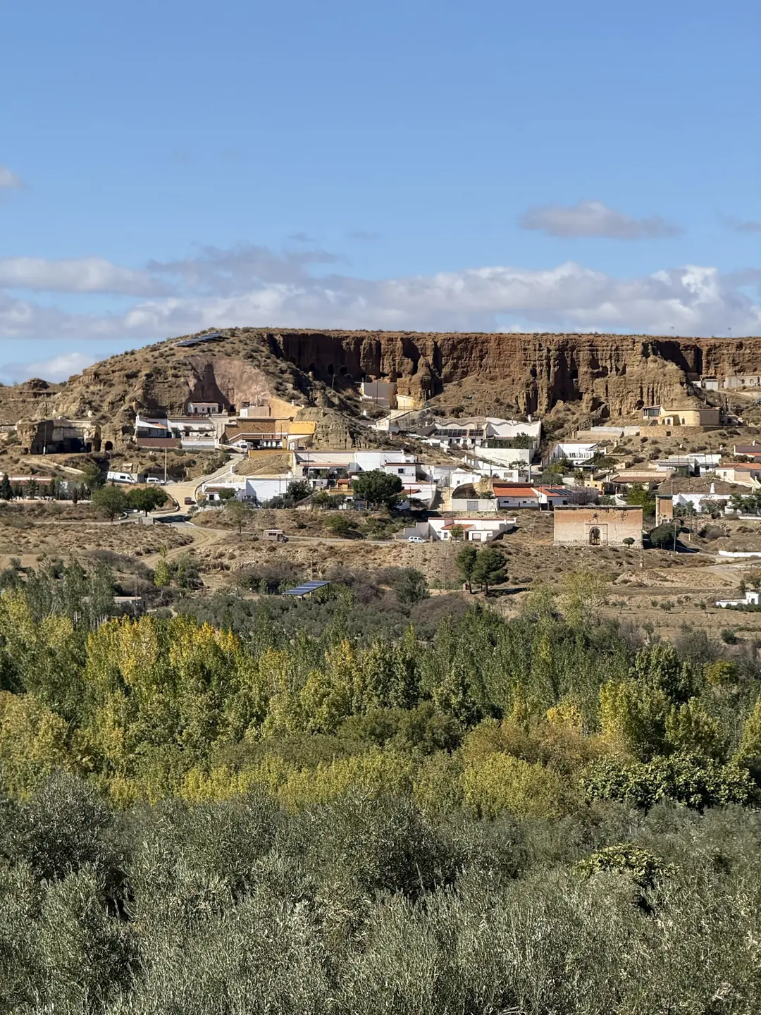 Village of cave houses carved into the red hillsides of the Guadix area