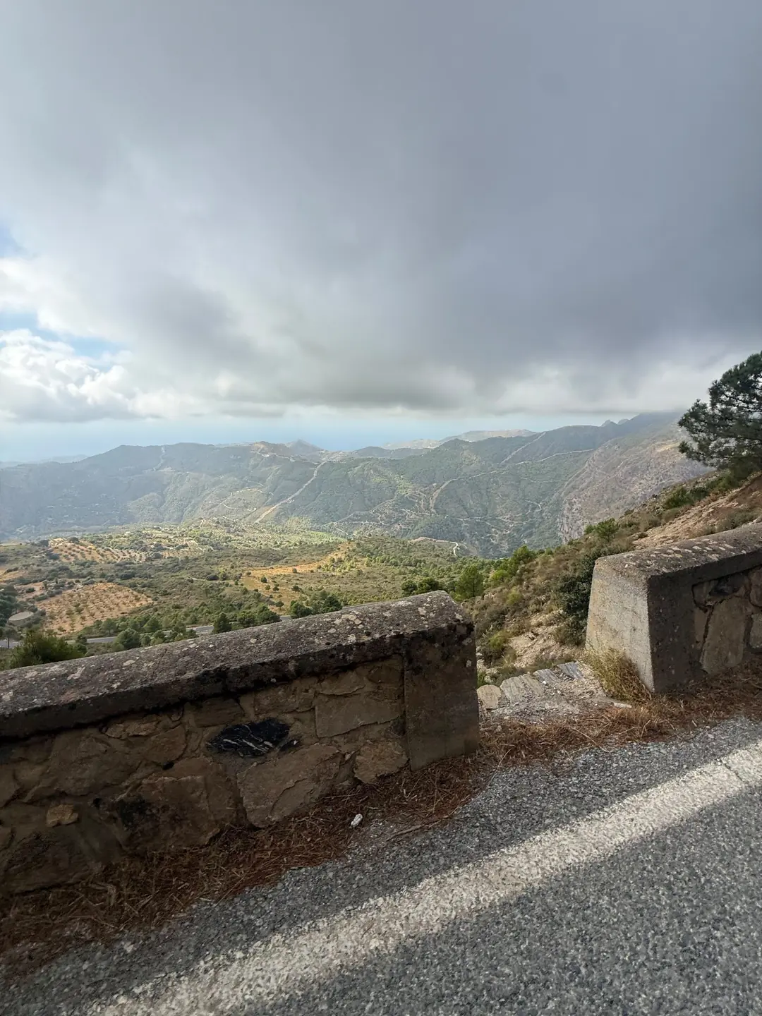 View from a mountain road over valleys and ridges towards the Mediterranean